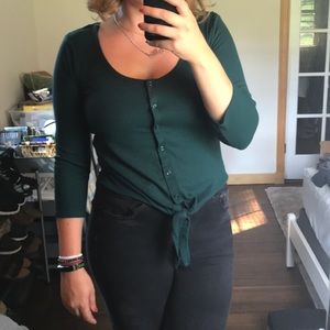 Green Tie Front Crop Top with Lace Back